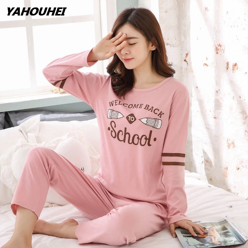 Factory Sale 2019 Women Pajamas Sets Suits Lovely Home Wear Long Sleeve Cotton Pyjamas Comfortable Girl Pijamas Mujer Sleepwear | Женская