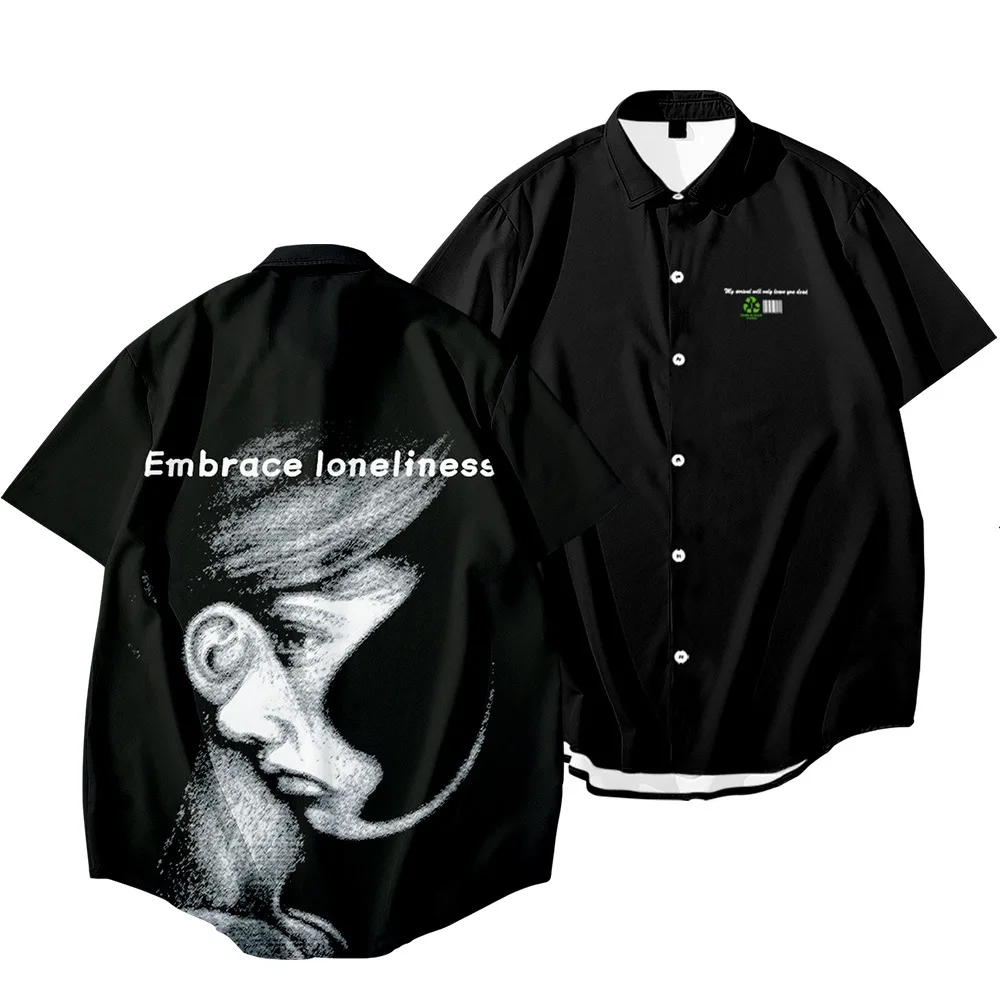 

Men Hawaiian Loose Short Sleeve Shirt Summer Men Casual Black Print Beach Shirts Oversized S-6XL