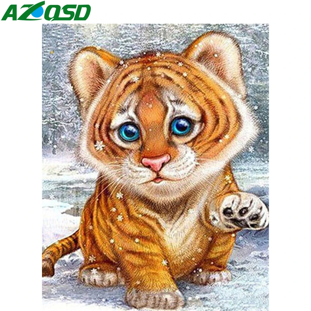 

AZQSD Алмазная вышивка тигра, Снежная мозаика, наборы крестиков, полная квадратная дрель, алмазная живопись, животное, ручная работа