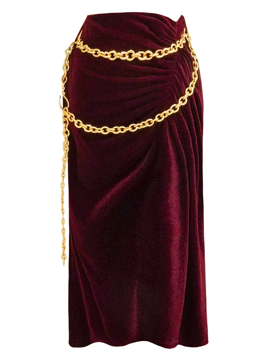 

Black velvet chain skirt women's irregular fishtail skirt 2020 new autumn winter mid length Hip Wrap A-line skirt
