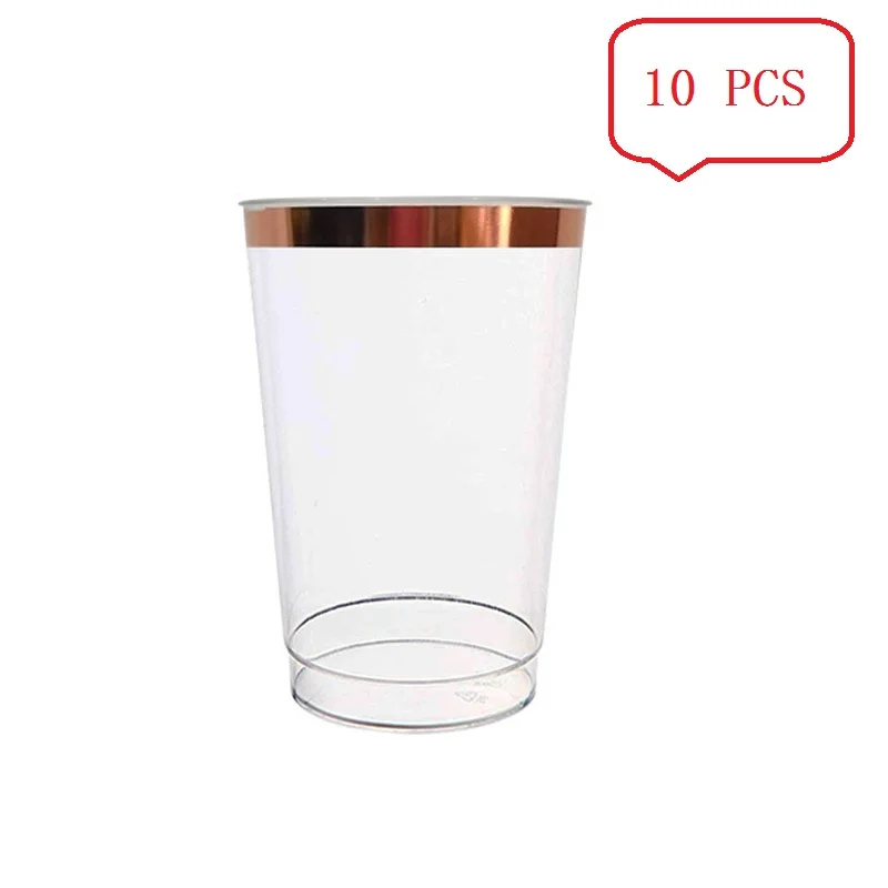 12oz Gold Plastic Cup 10pcs Rose Rim Wedding Party Disposable Clear Tumblers Silver Drinking Bar Kitchen Accessories | Дом и сад