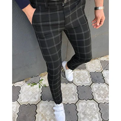 Плед социальной Slim Fit Брюки мужские повседневные штаны на молнии до середины