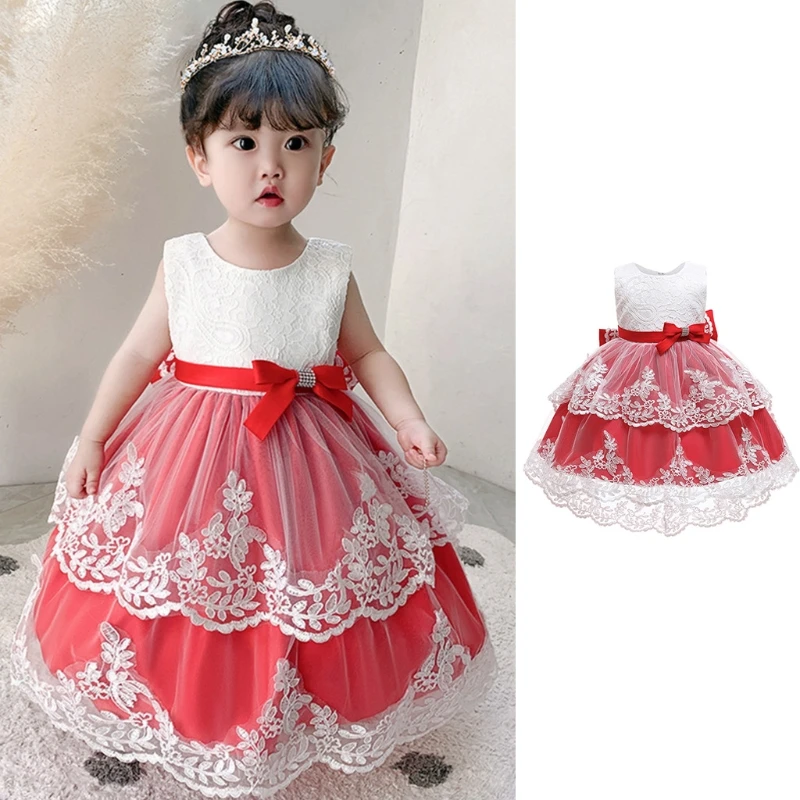

Baby Girls Embroidery Floral Lace Bowknot Tulle Princess Party Sleeveless Dress 54DA