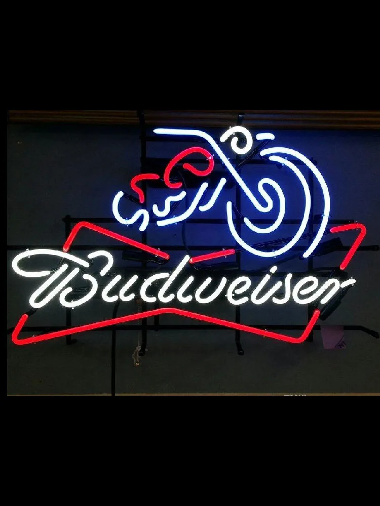 

Неоновая вывеска Budweiser для мотоцикла, винтажная неоновая вывеска, пивной бар, паб, ручная работа, неоновые вывески для комнаты, яркие неоновы...