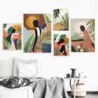 Абстрактная Картина на холсте с изображением тропических девушек, Листьев, геометрический Nordic, винтажный плакат на стену, настенные картины для декора гостиной