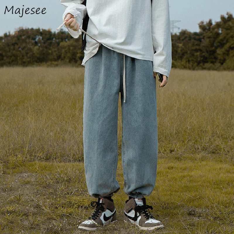 

Harem Jeans Men Retro Casual Plus Size S-3XL Denim Trousers Ankle-length Basic Bundle Bottoms Ins Fashion Baggy Elastic Waist