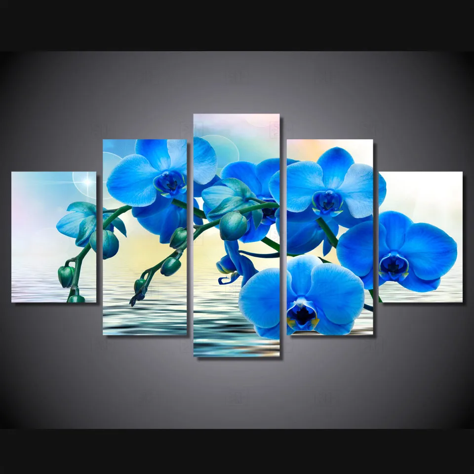 

Artwork Painting Modular Wall Pictures HD Printed 5 Panel Beautiful Blue Flower Canvas Poster Framework Home Decor Living Room