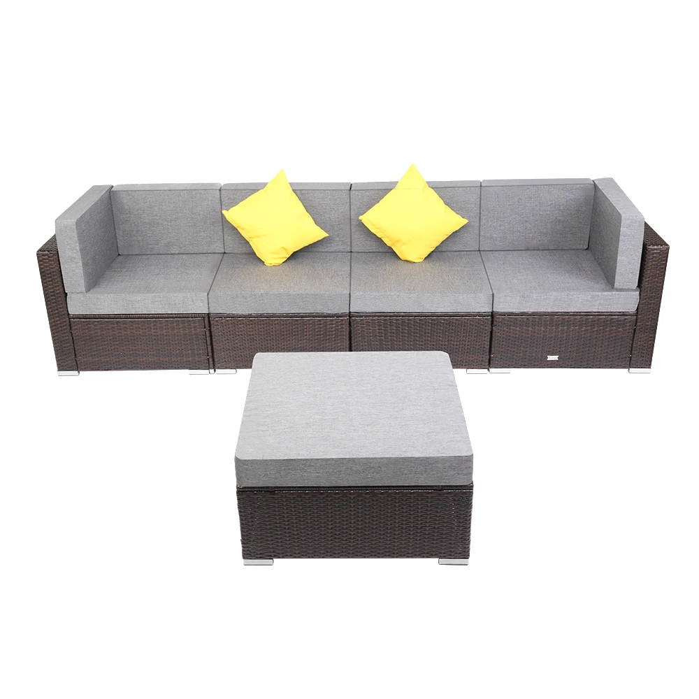 

5 Pieces Patio PE Wicker Rattan Corner Sofa Set Includes 2 Corners + 2 No Armrests + 1 Pedal