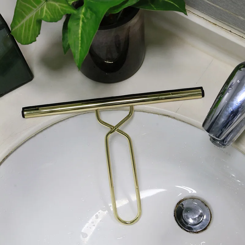 

Window Glass Shower Stainless Steel Golden Wiper Scraper with Silicone Blade for Bathroom Kitchen Glass