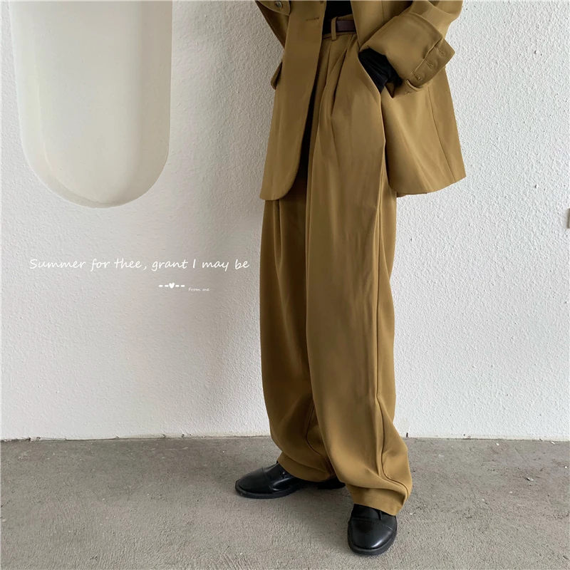 Женский костюм из 2 предметов однобортный пиджак оверсайз с широкими брюками и