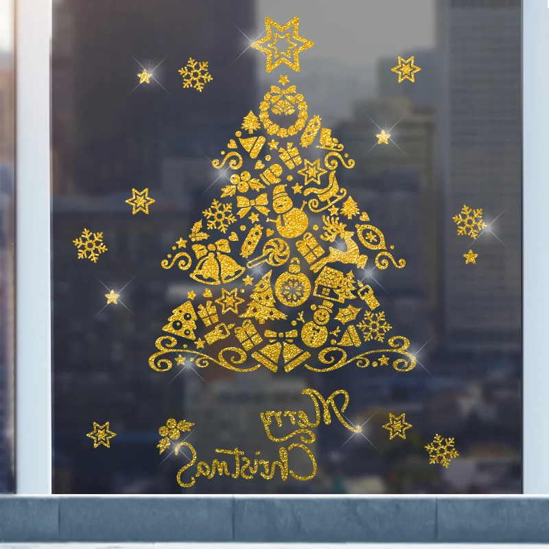 

Christmas Tree Window Stickers Vinyl DIY Wall Decals for Living Room Nursery Shop Glass New Year Festival Home Decoration