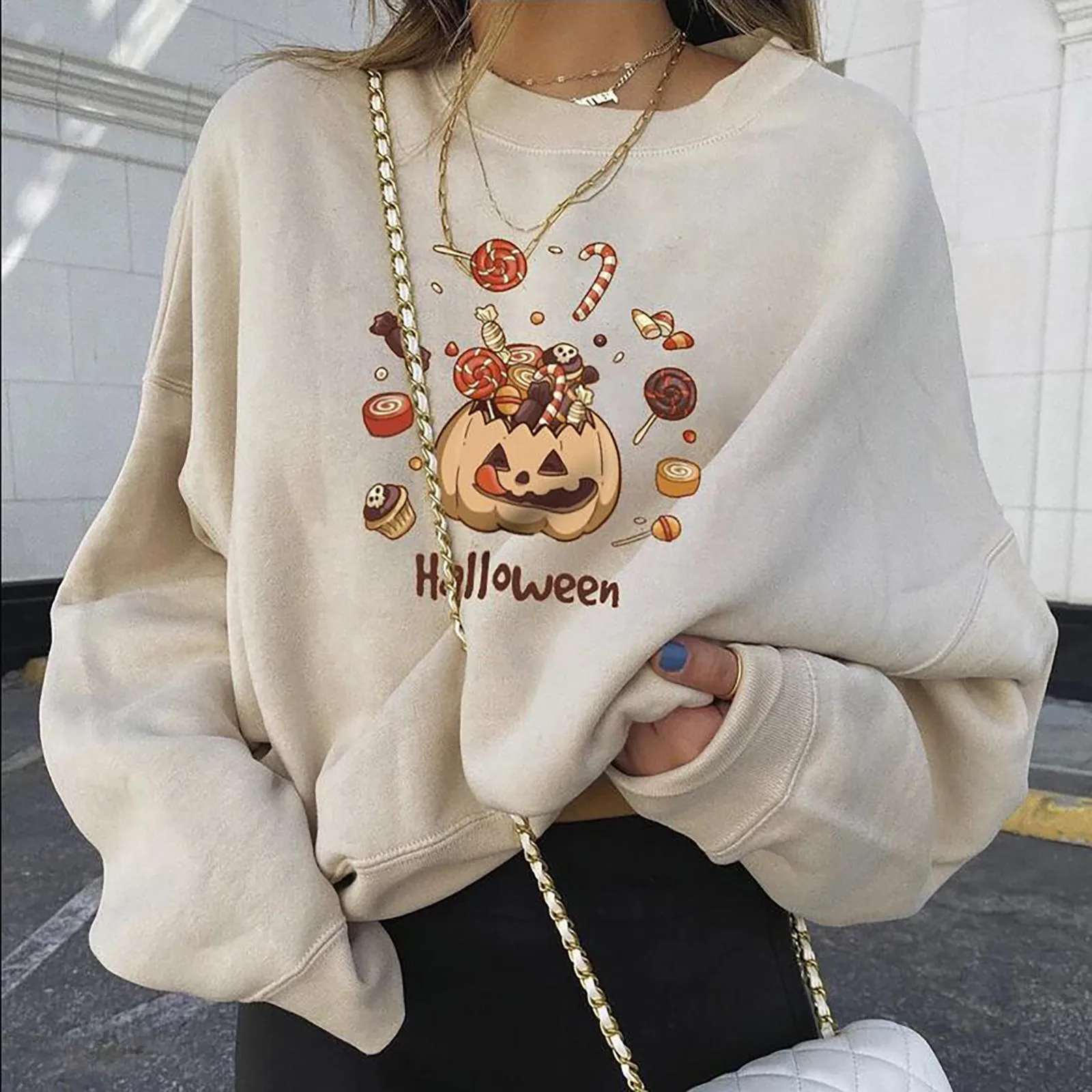 

Halloween Sweatshirts Fashion Women's Tops Casual Long Sleeve Sweatshrt Printed Ladies Sweatshirts Tops Sudaderas De Mujer