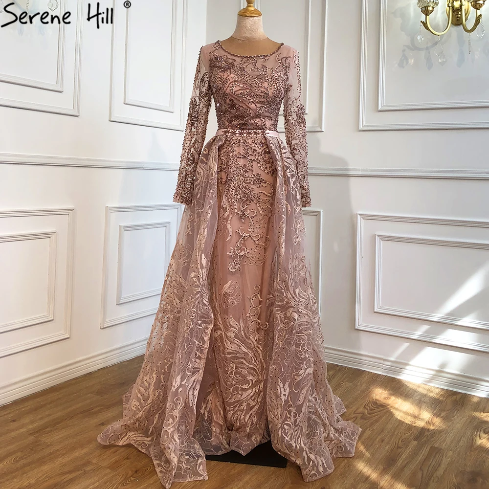 Синее роскошное платье Serene Hill с бусинами и шлейфом модель 2023 года умеренное
