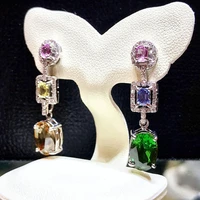 huitan bright colorful cubic zirconia dangle earrings women luxury engagement wedding accessories delicate earring party jewelry
