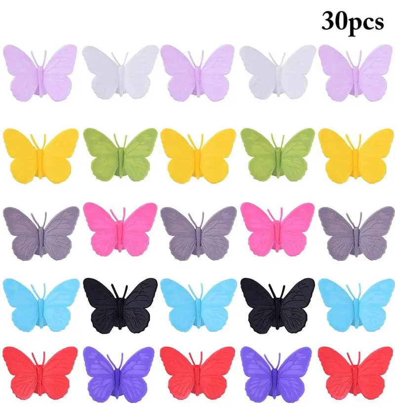 

30 шт./компл. креативная бабочка, винный бокал, Очаровательная силиконовая присоска, бирка для напитков, декор для дня рождения, вечеринки, св...
