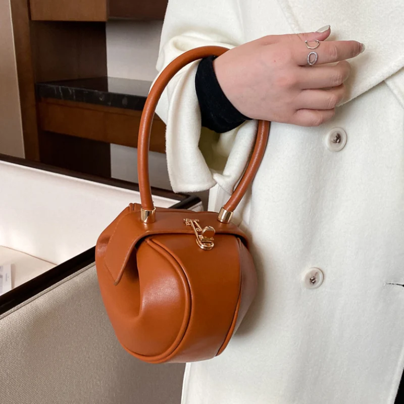 

Designer Top Handle Round Handbags Soft Pu Leather Ladies Purses Luxury Brand Female Tote Hand Bag Cute Hobo Fashion Trends 2021