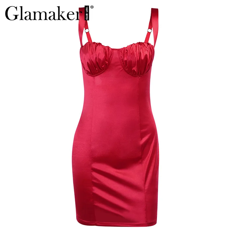 Женское облегающее платье мини Glamaker красное базовое элегантное Плиссированное