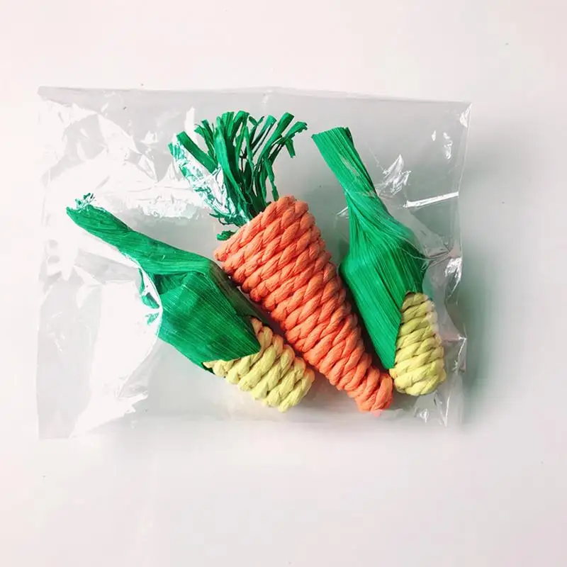 

3Pcs Straw Bird Toy Interactive Corn Carrot Shaped Bite-Proof Chewing Toys For Hamster Parrot Jouet Perroquet Pet Supplies