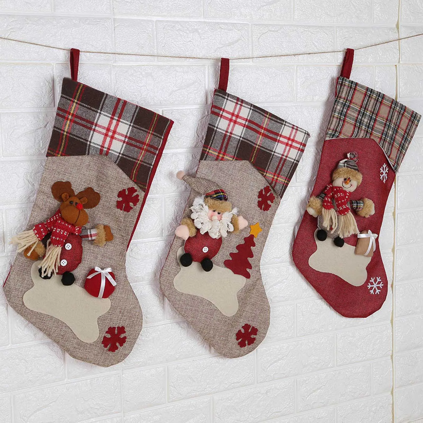 1 шт. большой размер рождественские носки в клетку с оленем|Носки и держатели для