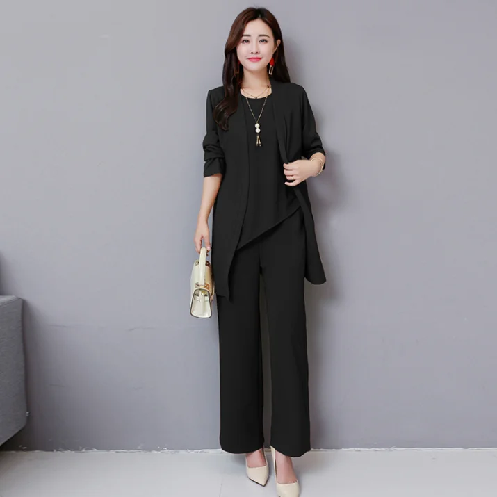 Женский Осенний Комплект из трех предметов Свободный пуловер с круглым вырезом и