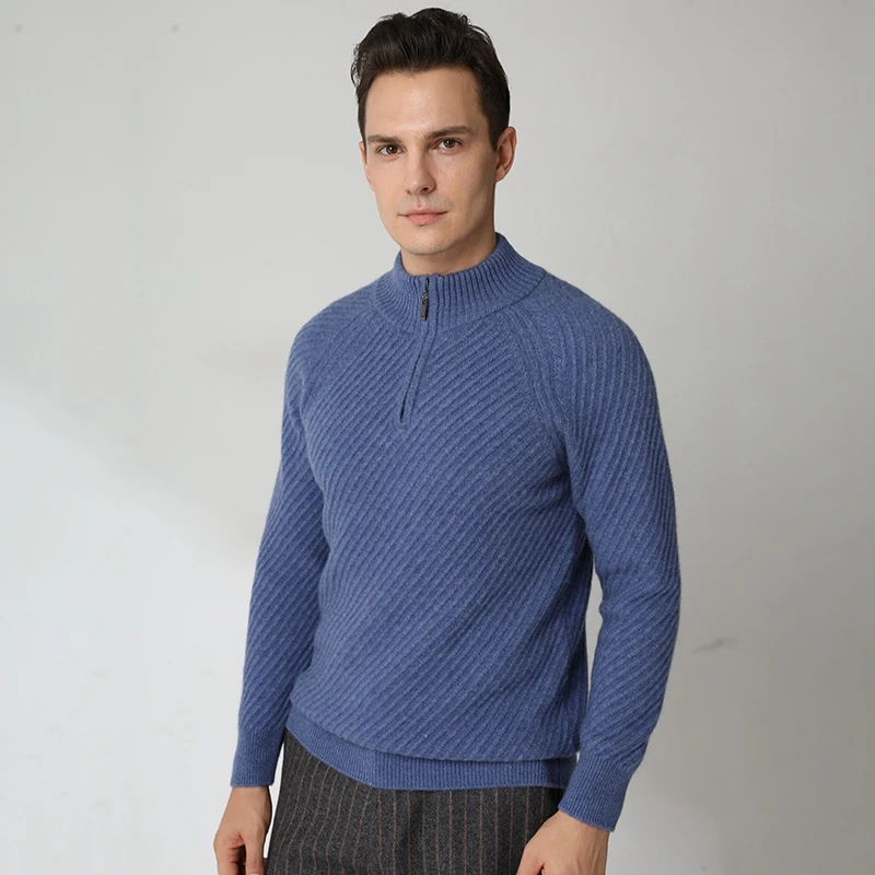 Striped Men's Sweater 100% Cashmere Knitted Sweaters New Fashion Autumn/Winter Men Jumpers Warm 5Colors Male Tops