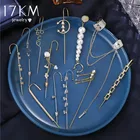 Модные серьги-гвоздики с кристаллами циркония для женщин, геометрические серьги с перекрестной цепочкой и крючком, жемчужные серьги-манжеты, серьги-подъемники, подарки