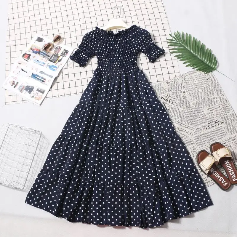 

Women's Spring Summer Dress Women's Printed Off Shoulder Short Sleeve Ruffles Loose Elegant Dress AA3223