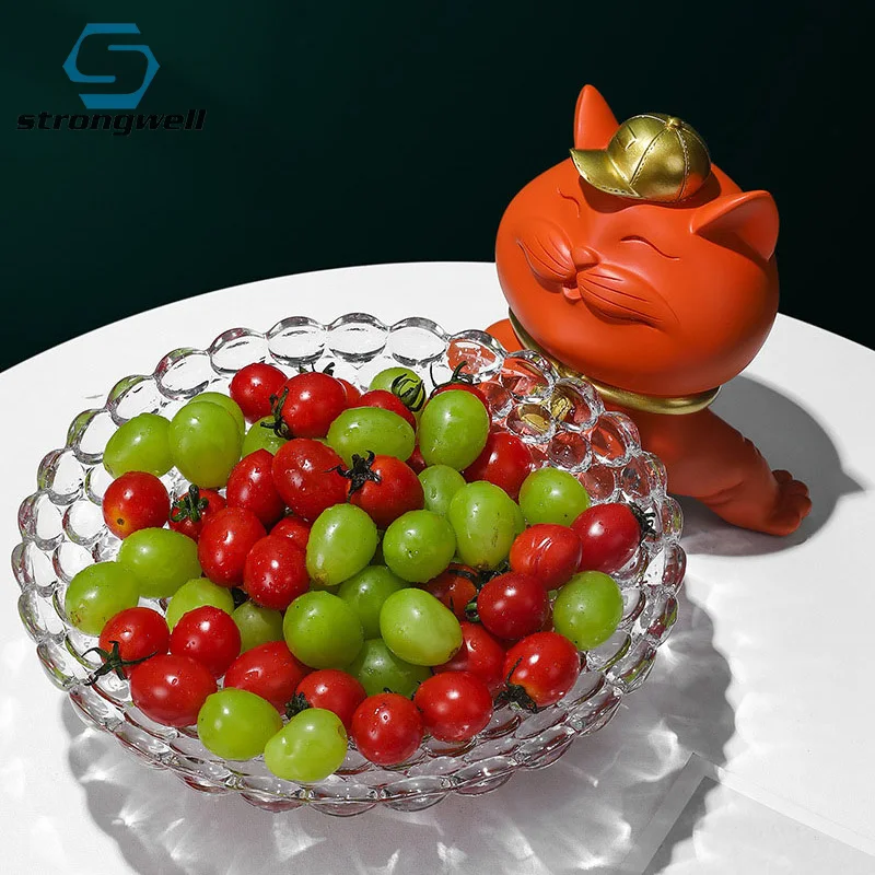 Decoração de Armazenamento Frutas com Estatuetas Strongwell Casa Lanche Placa Vidro Bandeja Animais Sala Estar Mobiliário Gato Sorte Artesanato
