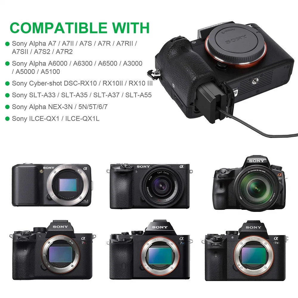 ac pw20 np fw50 dummy battery ac power supply adapter dc coupler kit for sony alpha a5100 a6500 a6400 a6000 a55 a7 rx10 cameras free global shipping