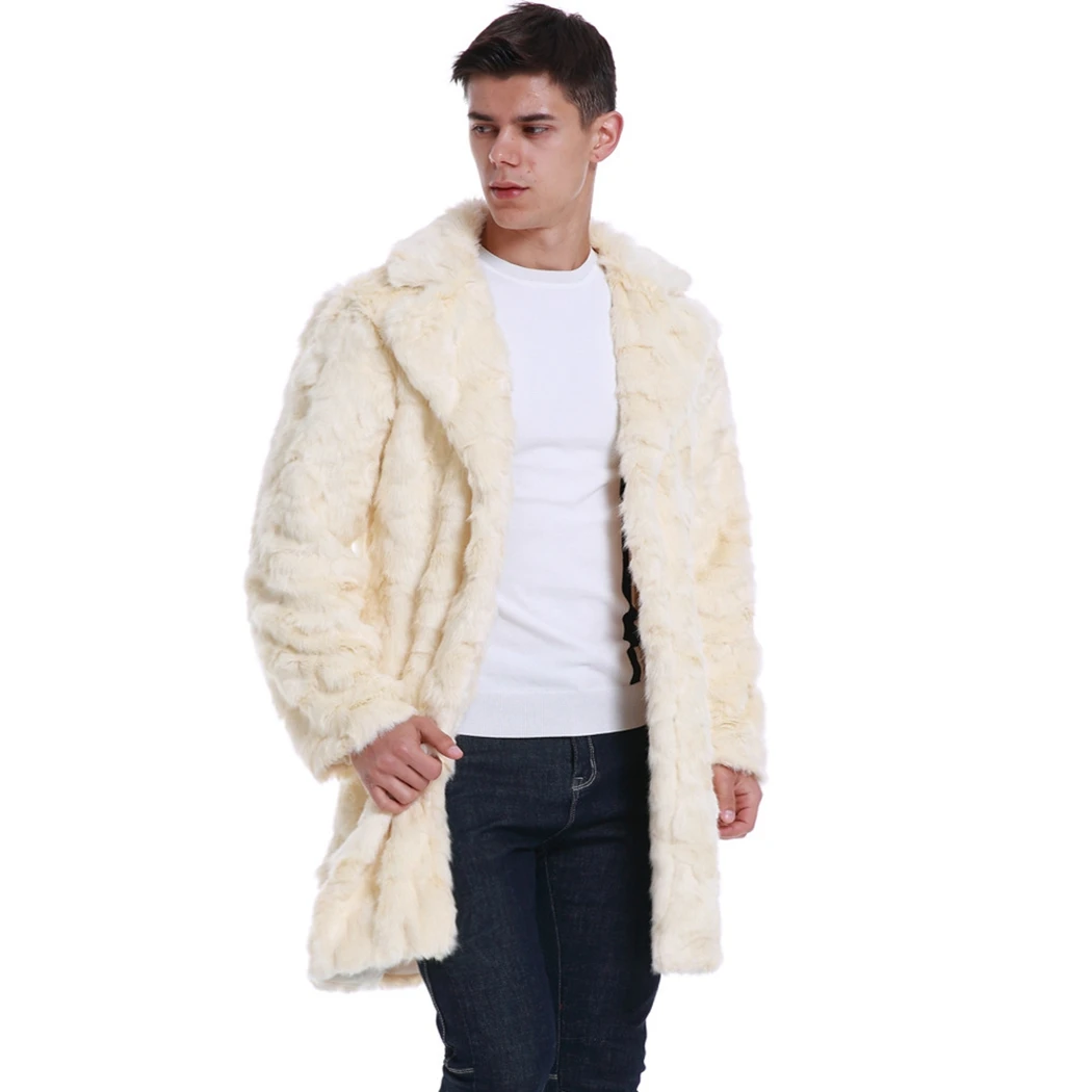 2019 зимнее пушистое однотонное пальто Новые мужские теплые длинные из