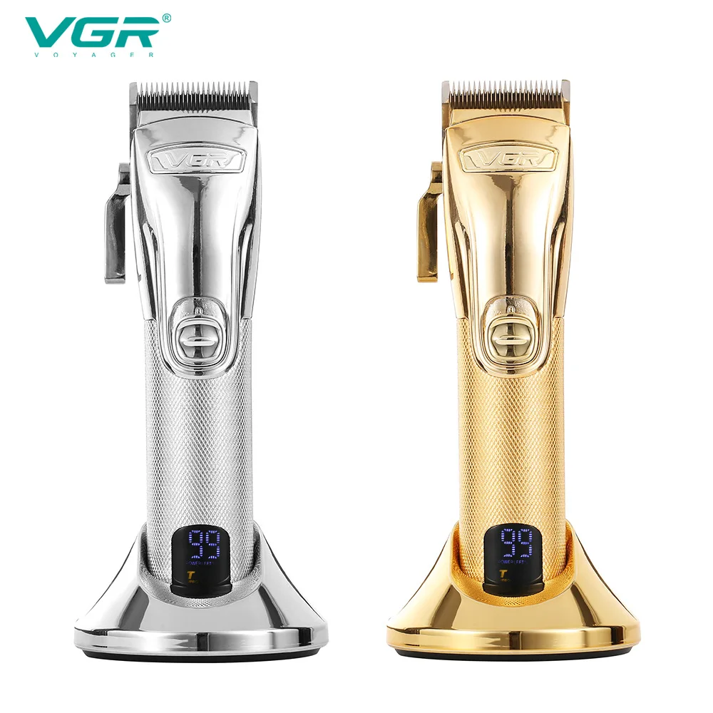 VGR 662 Hair Clipper Professional Personal Care Barber Trimmer For Men Shaver LCD Rechargeable Metal Electric Base Salon V662
