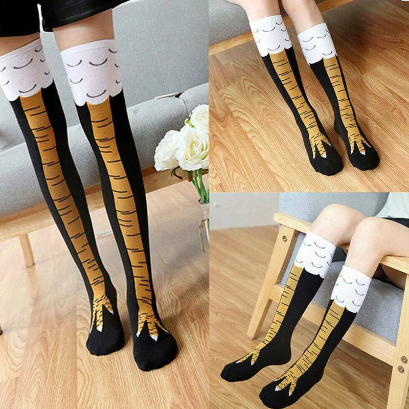 

Women Crazy Funny Chicken Leg Cluck Novelty Knee Thight High Sock Breathable Fitness Gift Health99