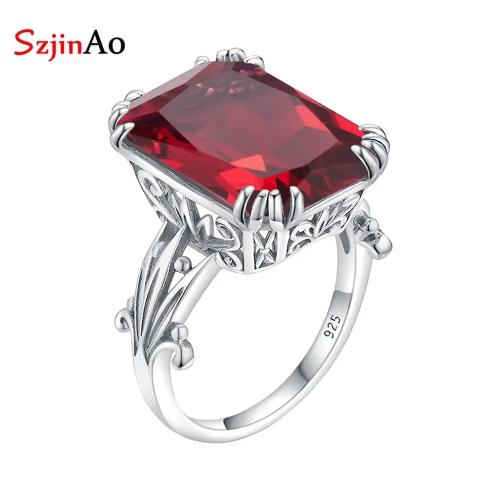 Реальные 925 пробы Серебряные кольца для Для женщин красным камнем рубинового