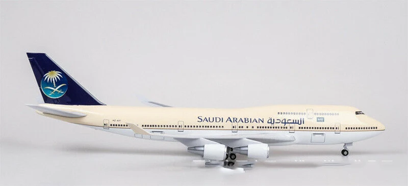 

1:150 Resin Saudi Arabia Airplane Model Boeing B747-400 47cm LED Light Passanger Plane W Light and Wheels Diecast Plastic Plane