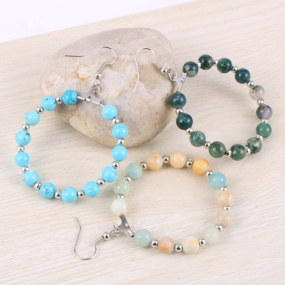 Женские Висячие серьги из натурального камня лабрадорита с клубничным