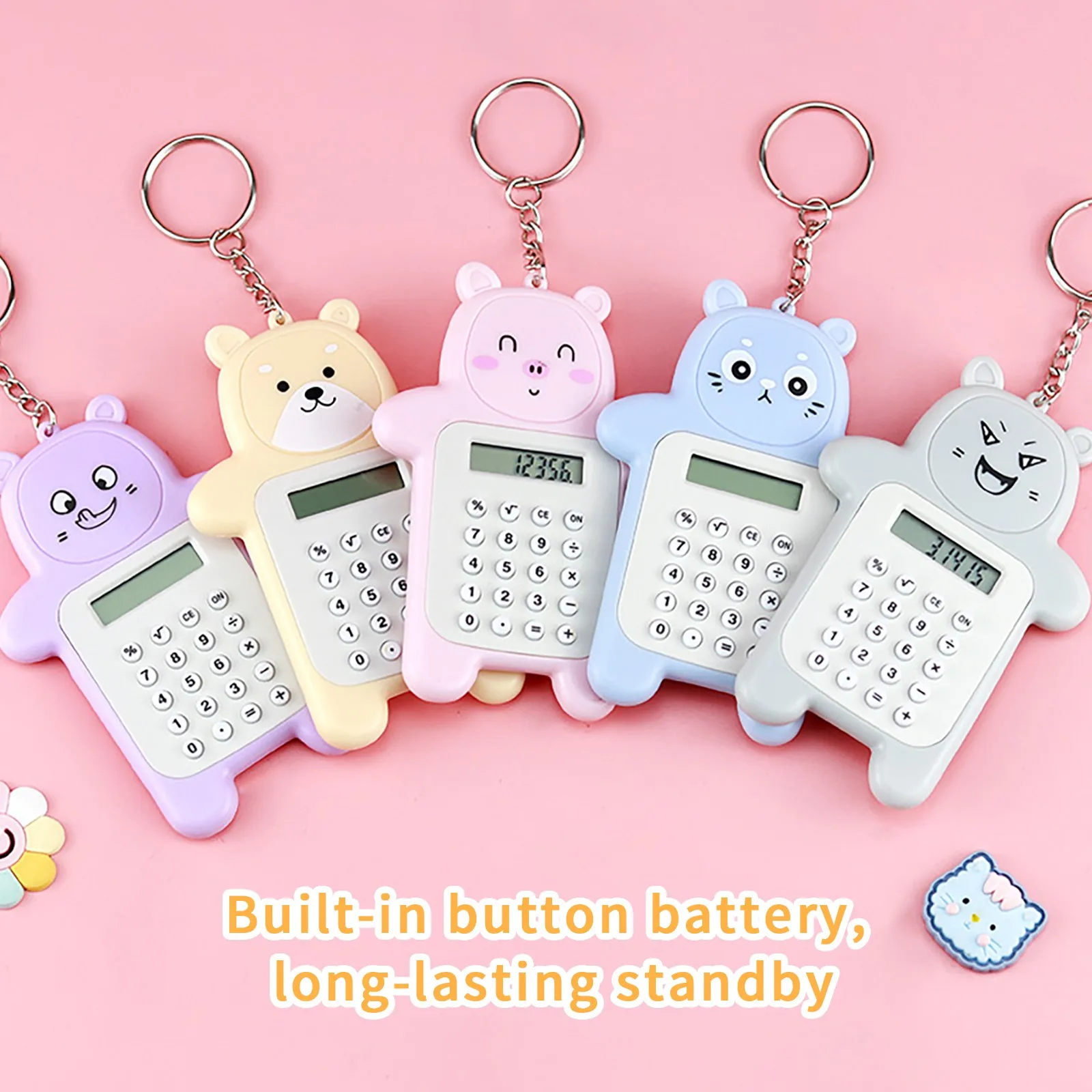 Mini Calculator Children's Calculatrice Cute Cartoon Design Portable With Keychain Boys Girls Students | Компьютеры и офис