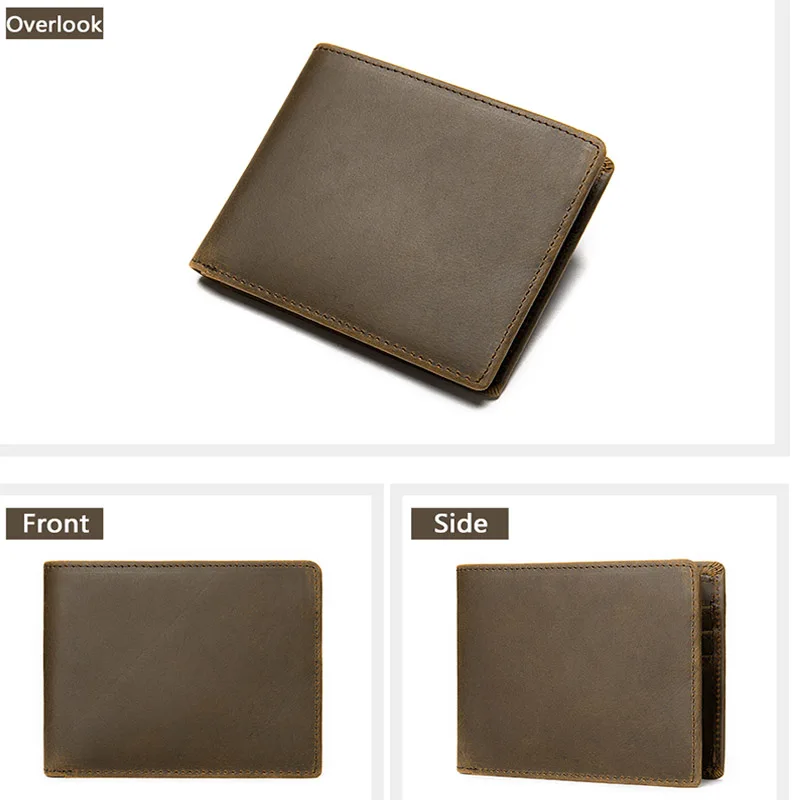 Luufan Crazy Horse Leather Mens Wallet Simple Genuine Short Bifold Purse Man Card Holder Zipper Coin Pocket Male Wallets | Багаж и сумки