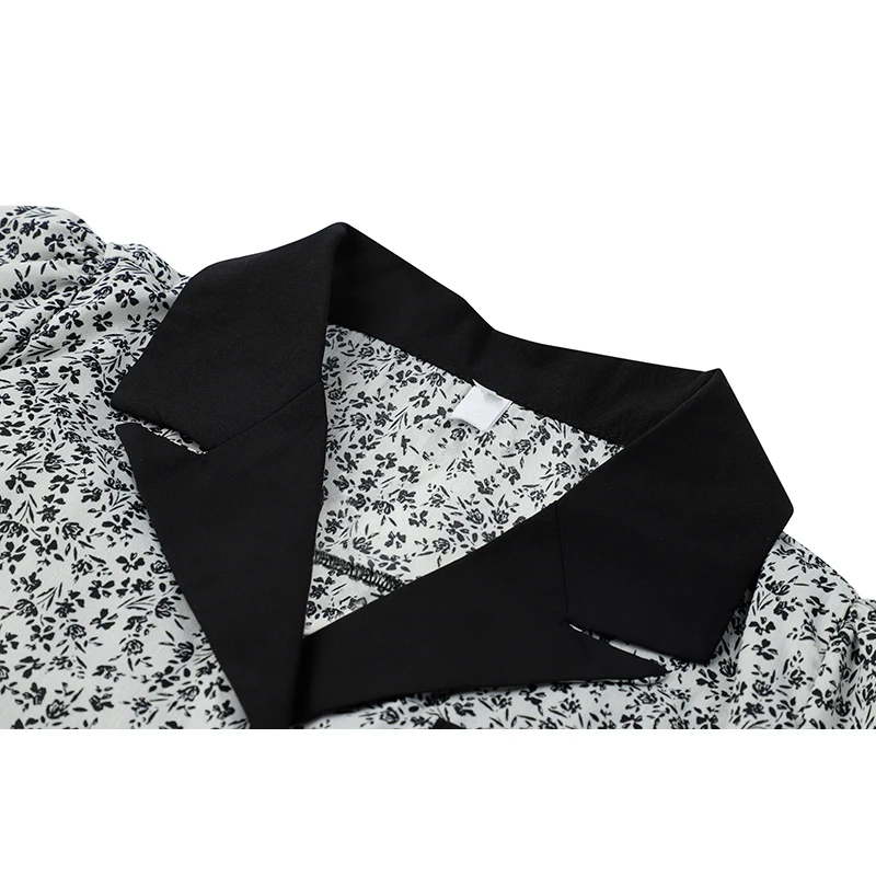 Chic French Vintage Dress For Women Suit Collar Short Sleeve Double-Breasted Irregular Floral Cake Female Summer 2021 New | Женская