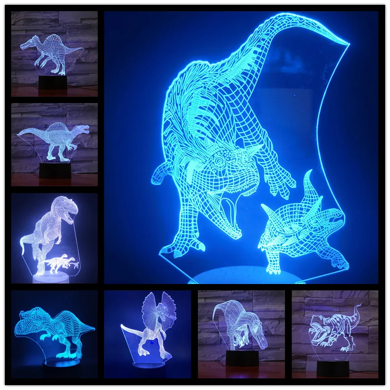 Спинозавр индоминус Рекс динозавр 3D Светодиодные ночные светильники меняющие