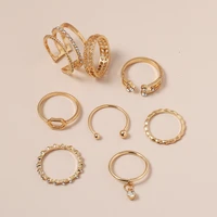 8pcsset bohemian geometric rings sets clear crystal stone gold silver chain opening rings for women jewelry accessories gifts