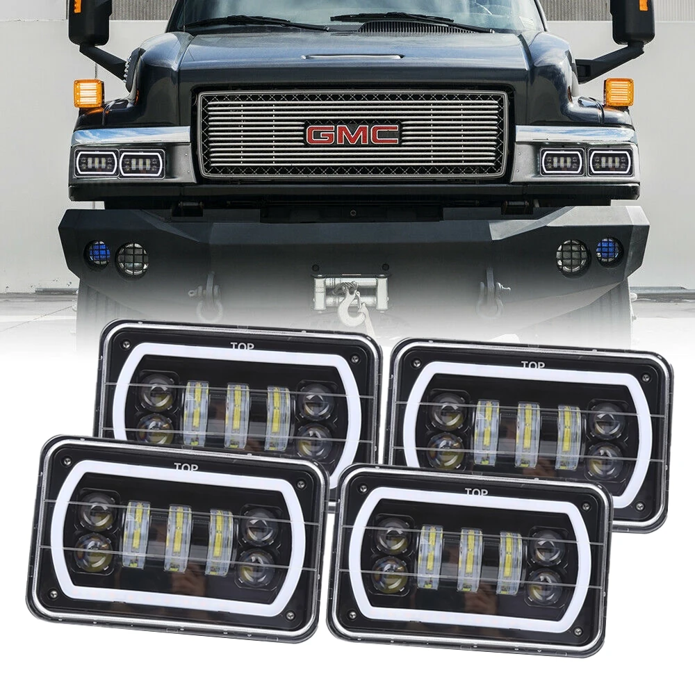 4 шт Прямоугольные 4X6 &quotсветодиодный DRL печать Луч Фары w/Высокий Низкий Белый