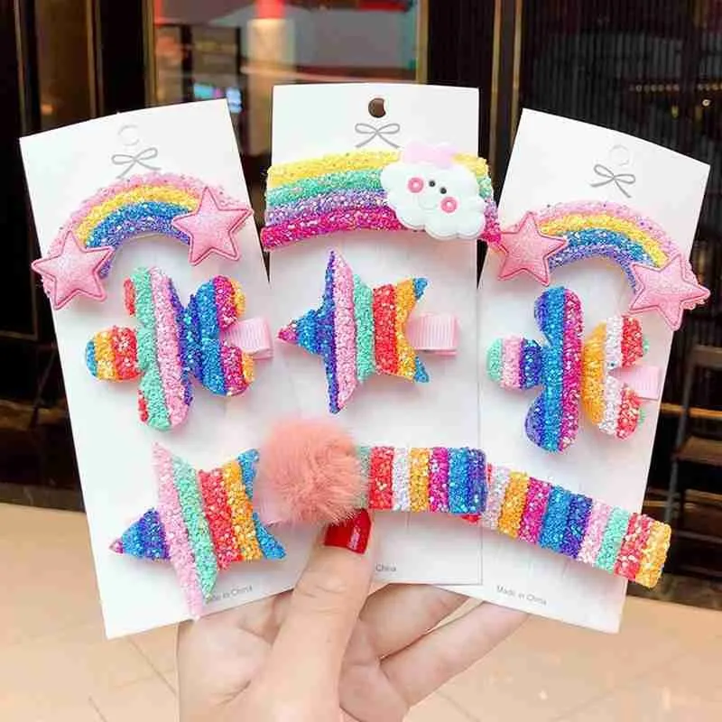 

3 шт./компл., корейская мода, милые радужные цветы, облака, звезда, заколки для волос, детские заколки для девочек, аксессуары для волос