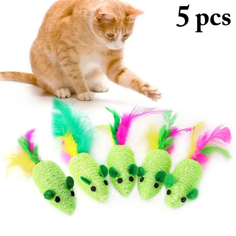 

5pcs/set Cat Feather Toys Creative Lovely Braided Sound Mouse Shape Pet Toy Cat Play Toy Pet Supplies