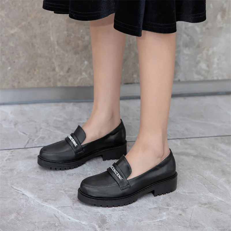 

Meotina High Heels Women Pumps Fashion Chunky Heels Loafers Shoes Casual Slip on Round Toe Shoes Lady New Spring Plus Size 33-43