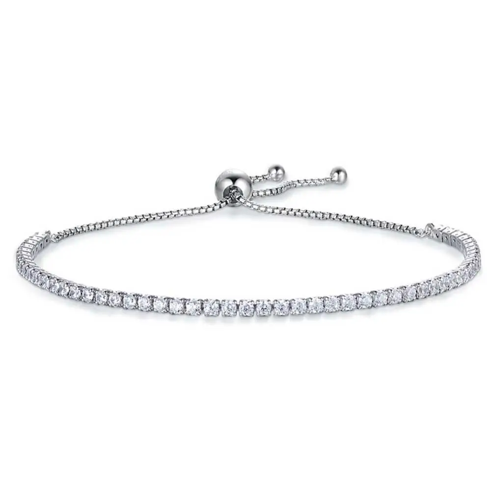 White Gold White CZ TONGZHE оригинальные теннисные браслеты для женщин из стерлингового серебра 925 пробы, белый синий розовый камень, розовое золото, ювелирная коробка, цепочка, браслет - Окраска металла: White Gold White CZ