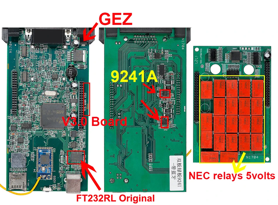 OBDII Scanner Relays Cars-Trucks Diagnostic Tool V3.0 Multidiag Double Green Board Real 9241 Chip TCS Bluetooth OBD2 Code Reader