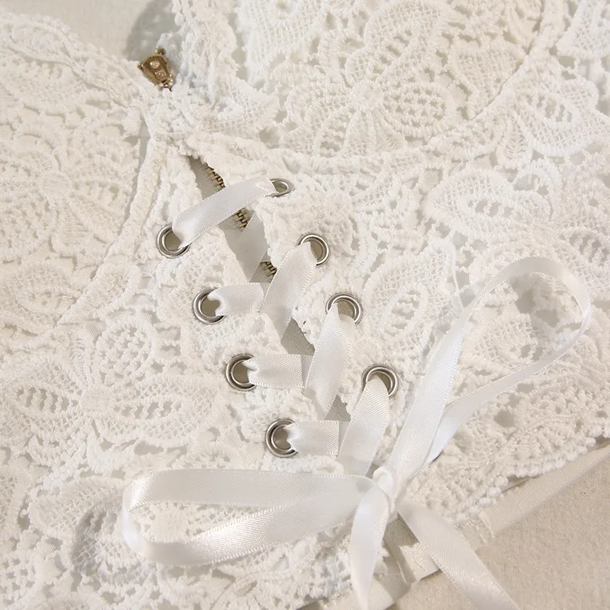 Кружевная блузка MUMUZI Женская белая и черная с коротким рукавом|Топы| |