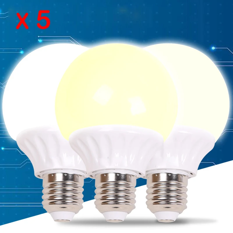 

5pcs LED Light Bulb E27 AC220V 240V Light Bulb Real Power 7W 12W Save Energy White Warm Light 3-Color Light LED Home Light