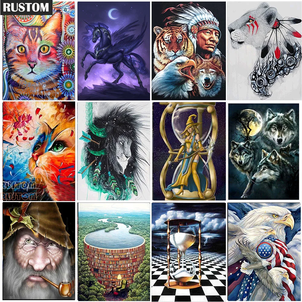 

DIY diamond painting Full Round Animal Cat Tiger pattern landscape Diamond Mosaic Cross Stitch Kit diamond embroidery home decor