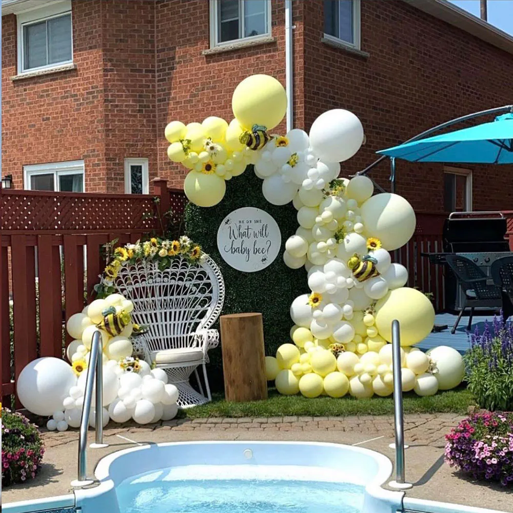Guirnalda de globos de abeja blanca y amarilla, Kit de arco de aluminio, globos de abeja para Baby Shower, decoraci&oacute;n para fiesta de d&iacute;a de abeja, 129 Uds.-2